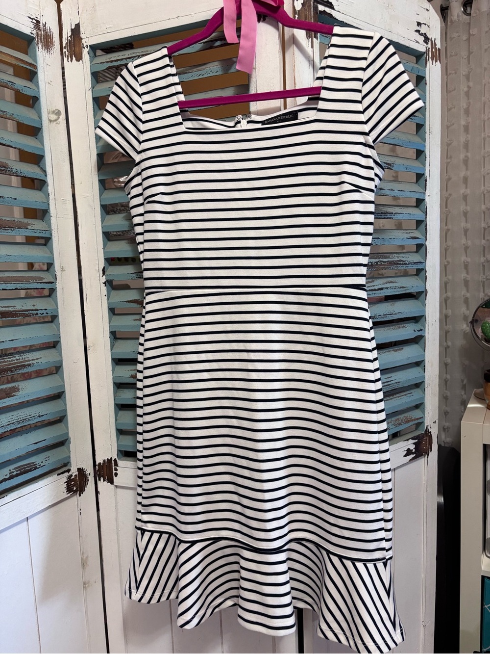 Banana Republic Black and White Striped Scoop-Neck Mini Dress